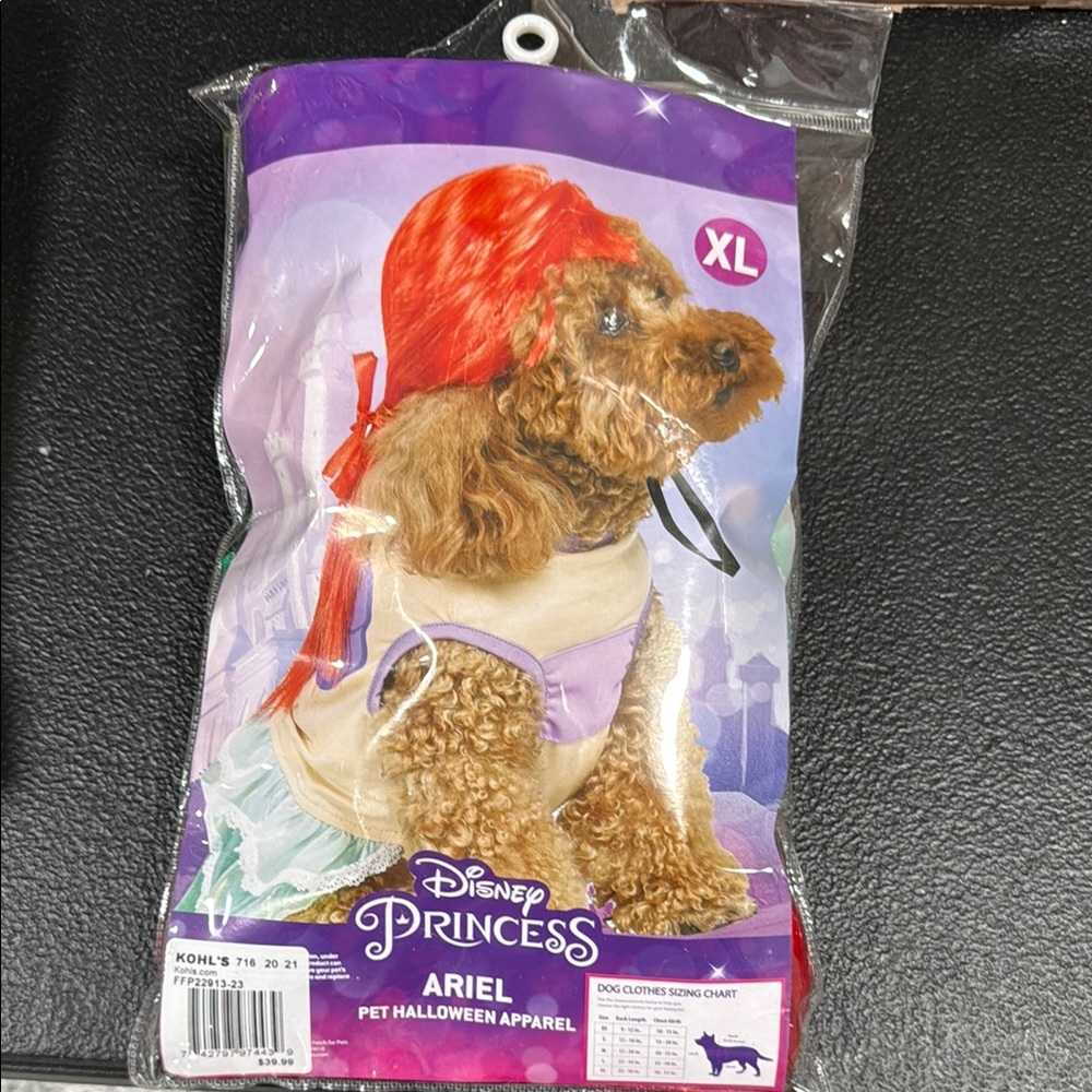 XL ARIEL Disney Princess Dog Costume with Wavy Fur Texture